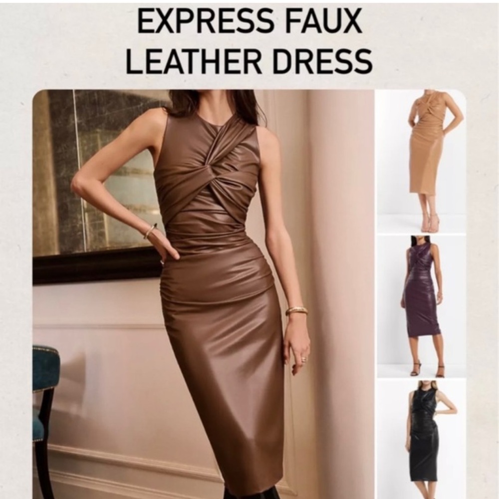 Express brown Faux Leather Midi Dress